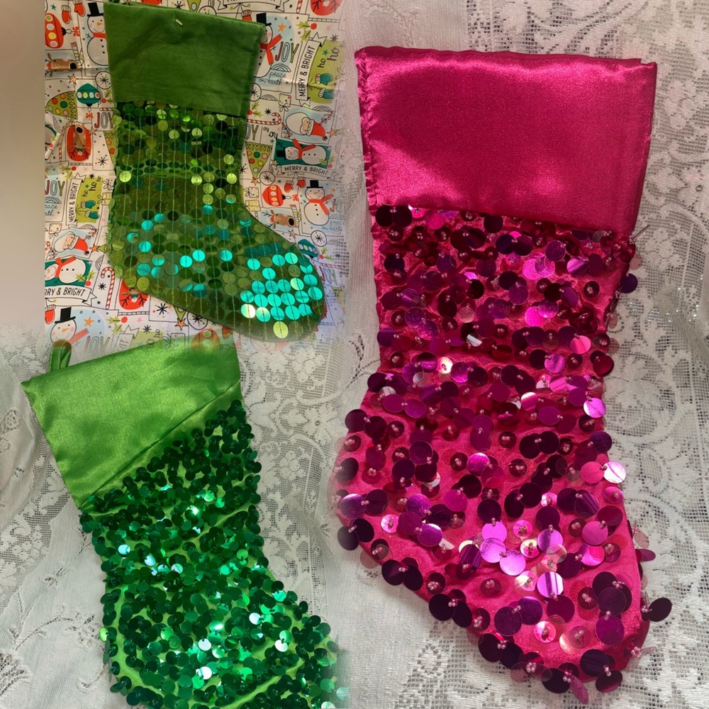 3 Beautiful sequined Christmas Stockings 2006 and earlier